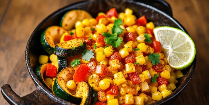Poêlée de courgettes, maïs et poivrons au cumin