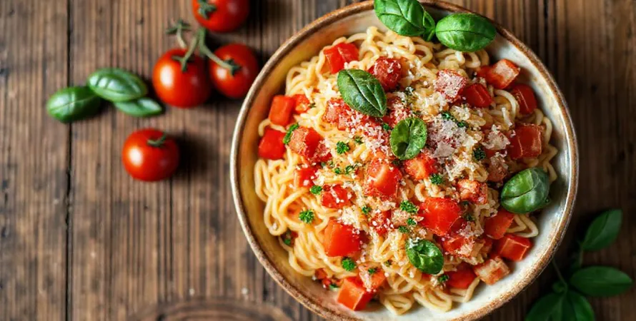 Salade d'orzo aux tomates, basilic et parmesan