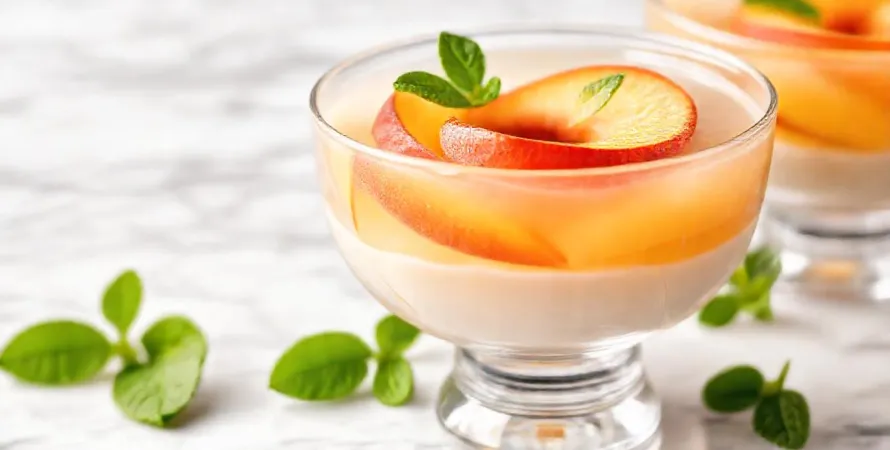 Mousse glacée aux pêches et sa gelée parfumée