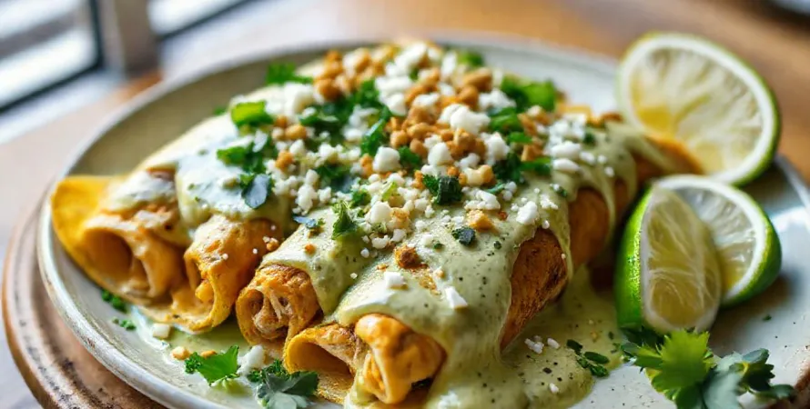 Enchiladas au poulet et sauce pipián aux graines de courge