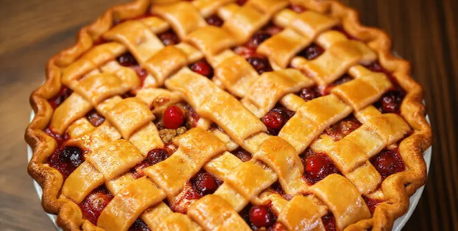 Tourte aux pommes, canneberges fraîches et noix