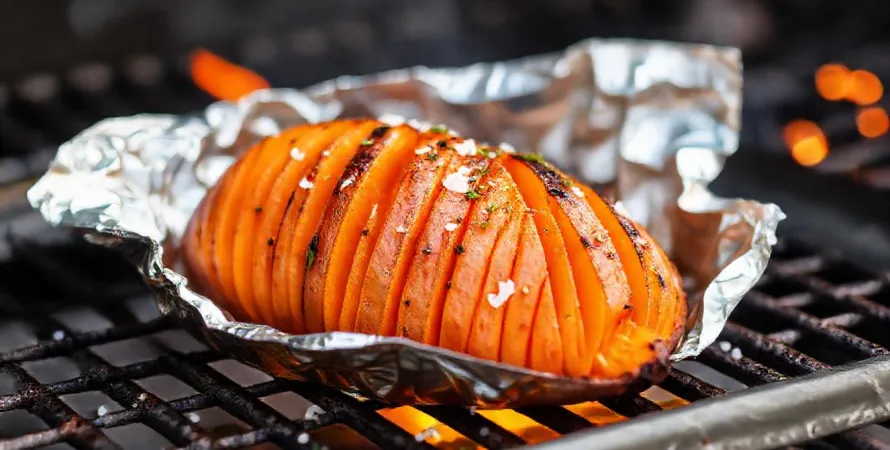 Patates douces en papillote au barbecue et herbes méditerranéennes