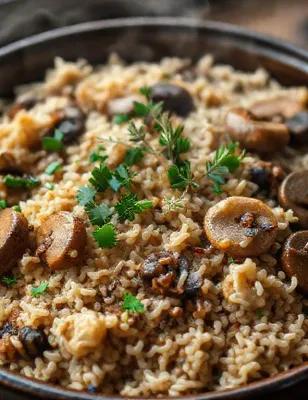 Cocotte de riz sauvage aux champignons et herbes