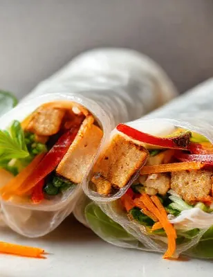 Rouleaux de printemps au tofu fumé et légumes croquants