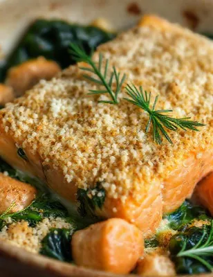 Gratin de saumon aux épinards et au parmesan