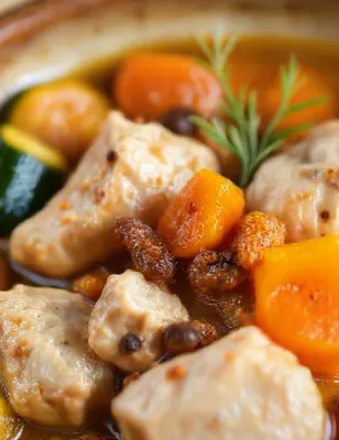 Poulet mijoté aux courgettes, abricots secs et épices