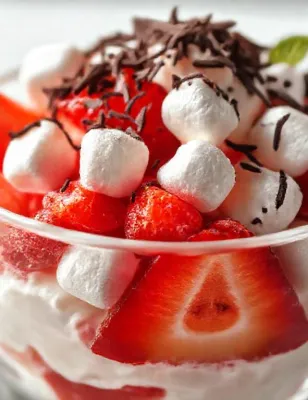 Dessert glacé aux fraises et guimauves