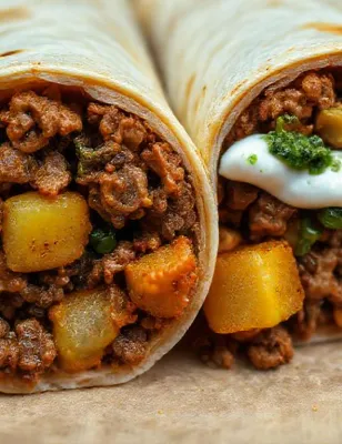 Burritos au bœuf, chorizo et pommes de terre
