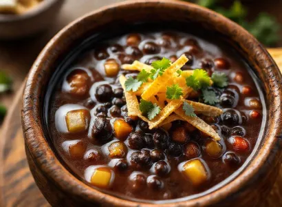 Soupe mexicaine aux haricots noirs et tortillas grillées
