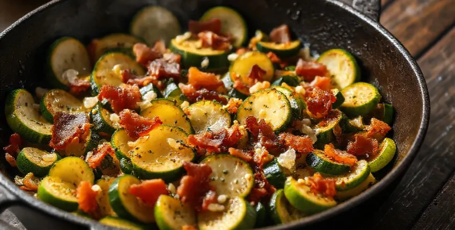 Poêlée de courgettes duo aux lardons et à l'ail