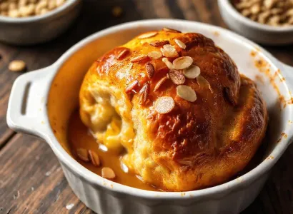 Pudding de croissants rassis à l'Amaretto et amandes