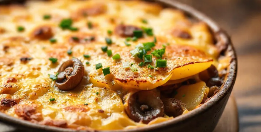 Gratin de pommes de terre aux champignons de Paris et comté