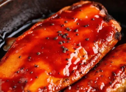 Côtes de porc au four, sauce barbecue aigre-douce