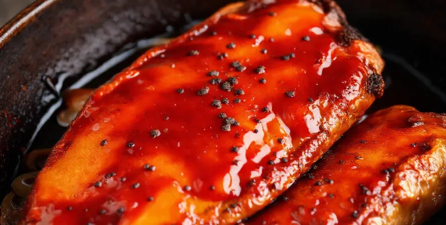 Côtes de porc au four, sauce barbecue aigre-douce