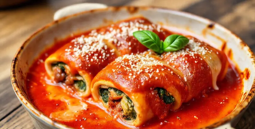 Roulés de lasagnes au bœuf et aux épinards