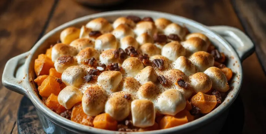 Gratin de patates douces, pommes et noix de pécan