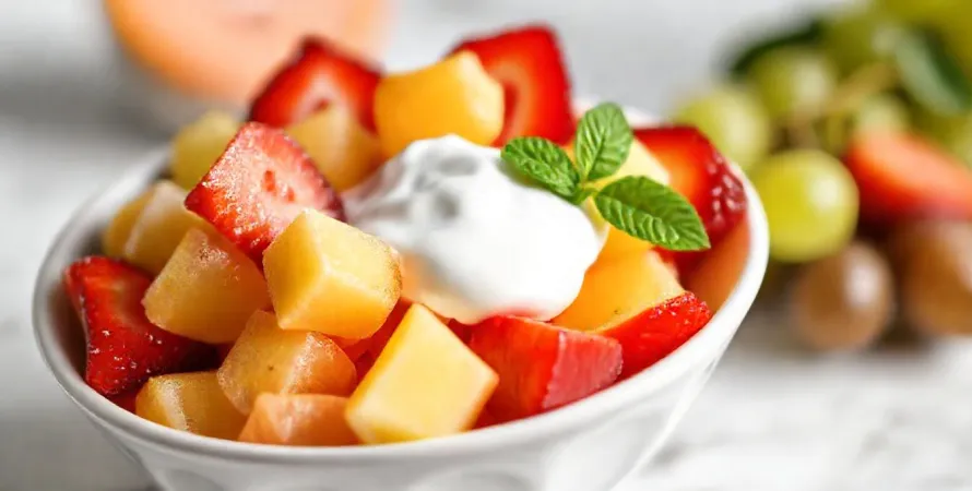 Salade de melon, fraises et raisins au yaourt