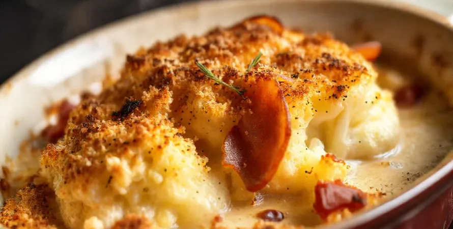 Gratin de chou-fleur au jambon cru et croûte de parmesan