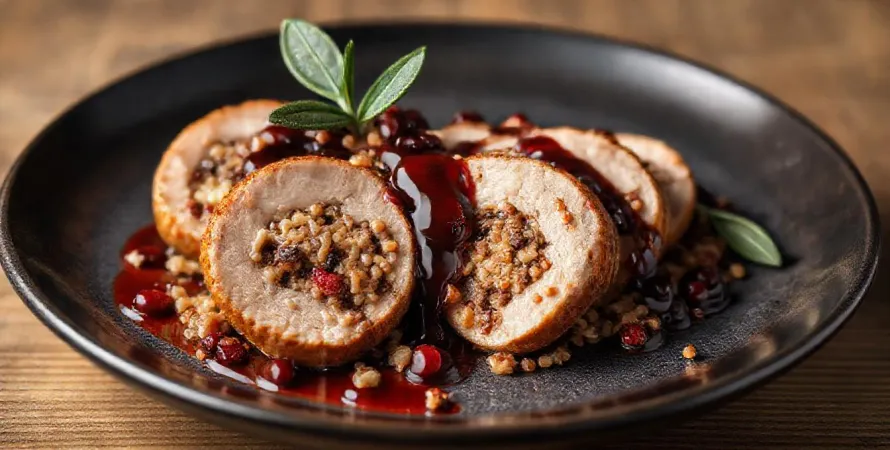 Filet mignon de porc farci aux canneberges et riz sauvage