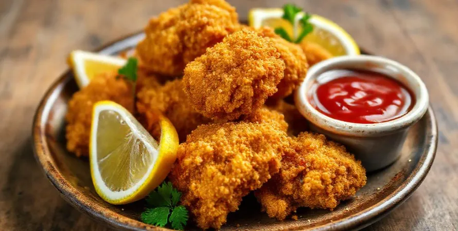 Huîtres panées aux épices cajun et sauce cocktail au citron