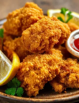 Huîtres panées aux épices cajun et sauce cocktail au citron