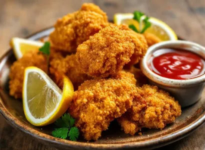 Huîtres panées aux épices cajun et sauce cocktail au citron