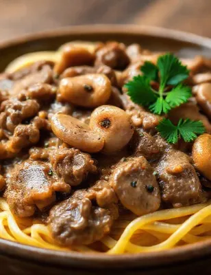 Bœuf haché façon Stroganoff aux champignons
