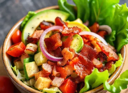 Salade croquante d'avocat, bacon grillé et tomates cerises
