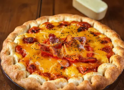 Tarte aux tomates, bacon et cheddar