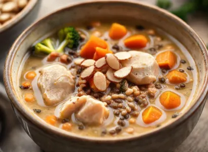 Soupe crémeuse au poulet et riz sauvage