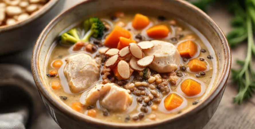 Soupe crémeuse au poulet et riz sauvage