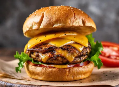 Burger végétarien à la galette d'aubergine et cheddar