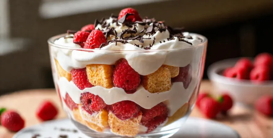 Trifle aux framboises, génoise et crème au fromage frais