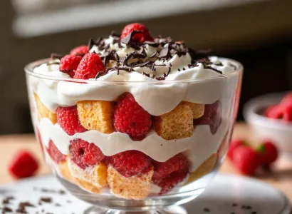 Trifle aux framboises, génoise et crème au fromage frais