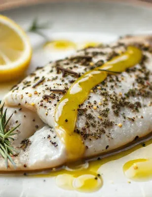 Filet de carrelet aux herbes et sa vinaigrette au citron