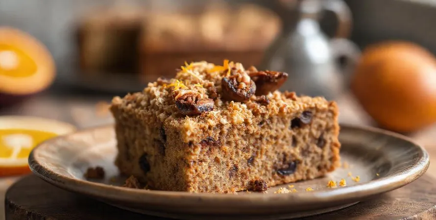 Moelleux aux figues séchées, orange et crumble de noix de pécan