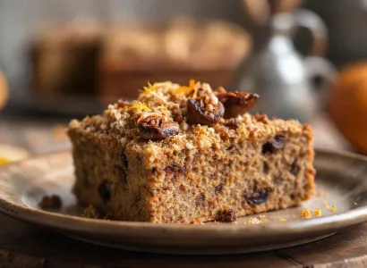 Moelleux aux figues séchées, orange et crumble de noix de pécan
