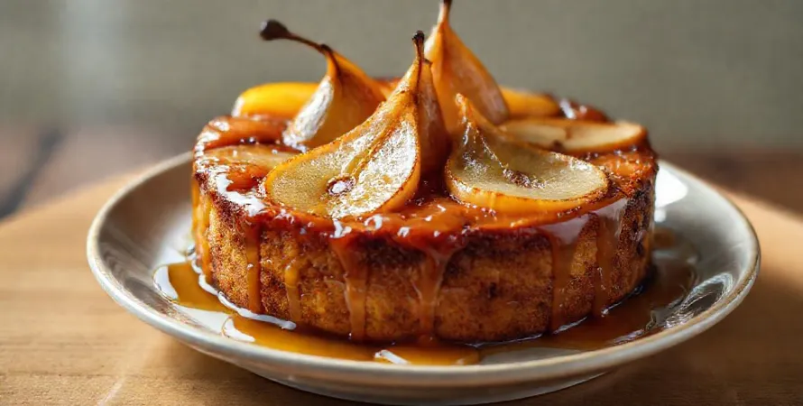 Gâteau renversé aux poires et caramel aux épices