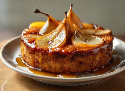 Gâteau renversé aux poires et caramel aux épices