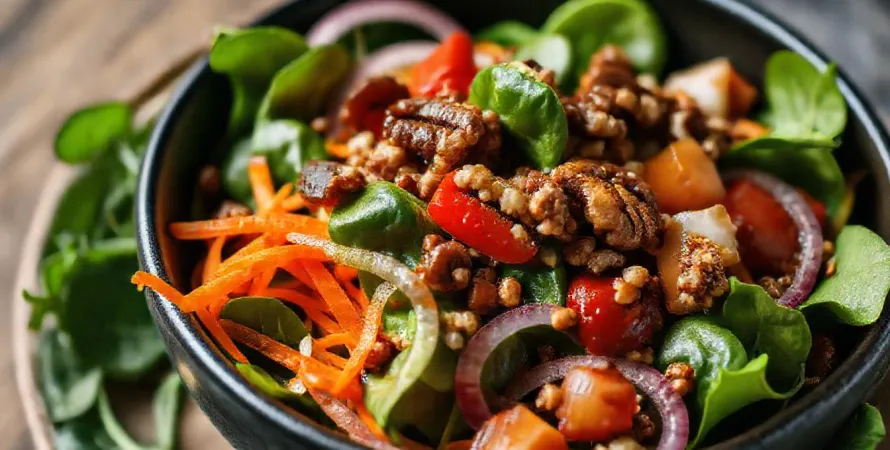 Salade de pousses d'épinards, noix de pécan torréfiées et vinaigrette à l'érable