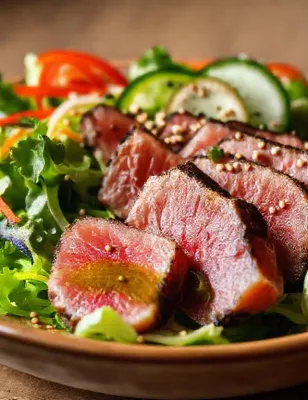 Salade de thon rouge mi-cuit et sa vinaigrette au wasabi
