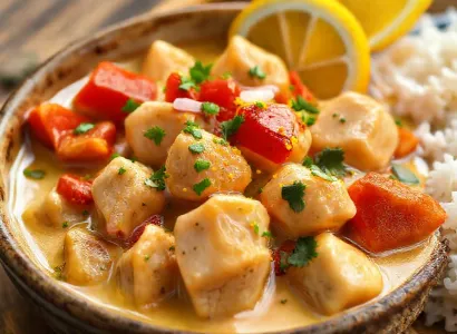 Poulet mijoté au lait de coco, citron et gingembre