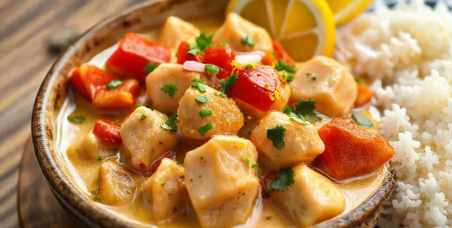 Poulet mijoté au lait de coco, citron et gingembre