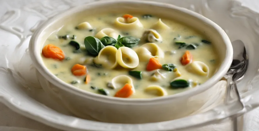 Potage de légumes de printemps avec tortellini au fromage