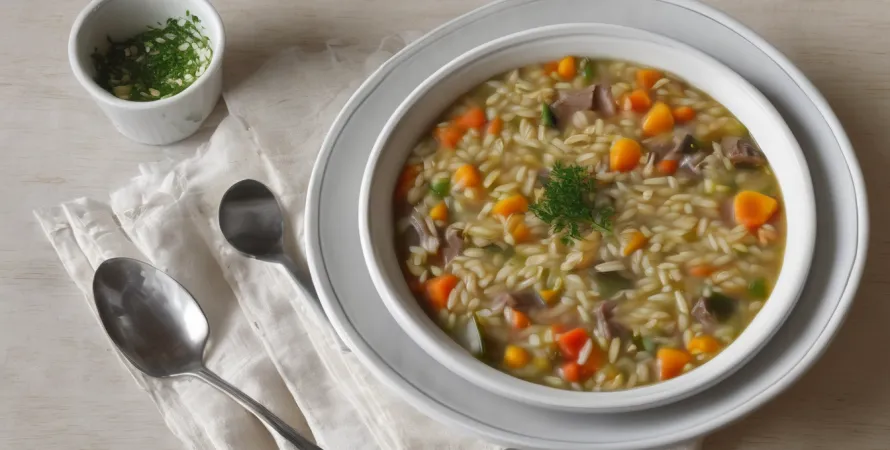 Potage de boeuf aux légumes avec orzo