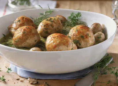 Poulet aux herbes avec boulettes de ciboulette