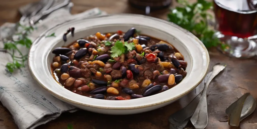 Chili de porc et haricots noirs épicé
